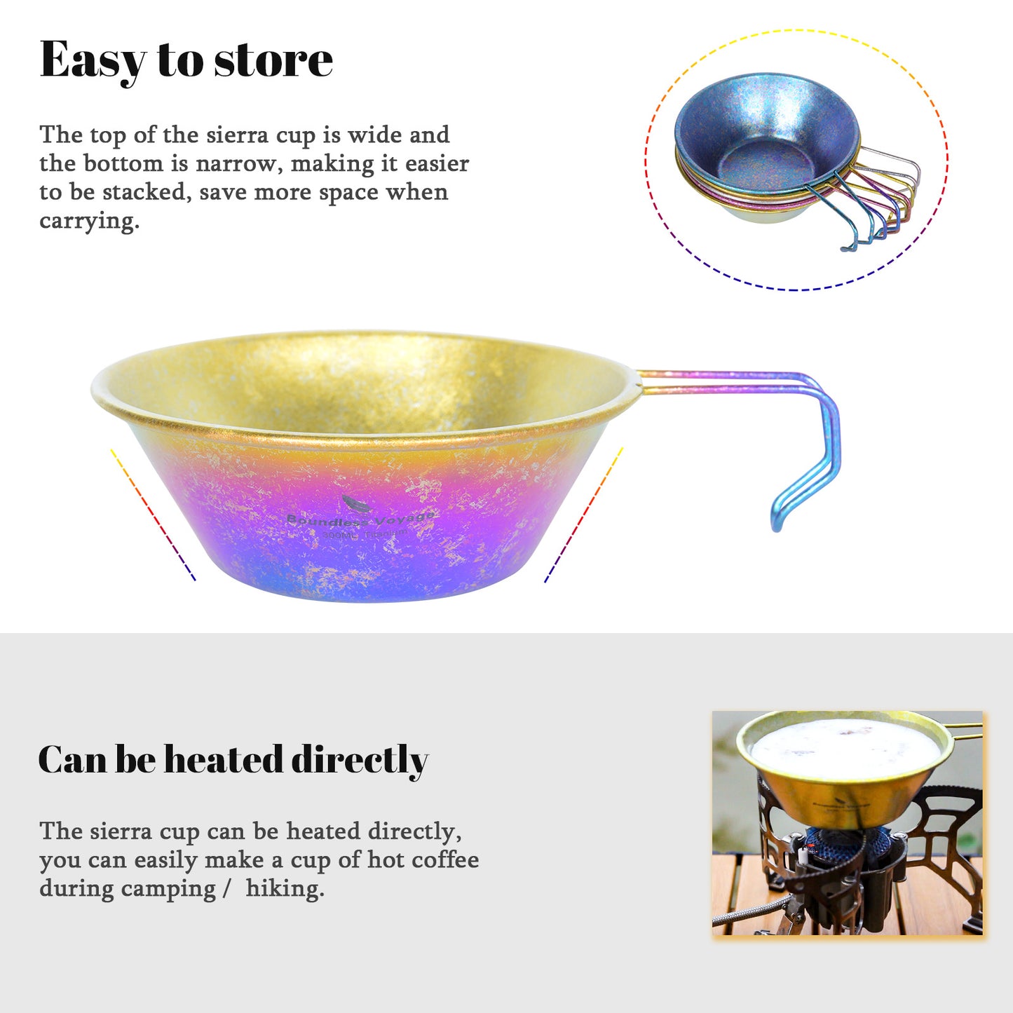 Boundless Voyage 300ml Colorful Titanium Sierra Cup – Ultralight Camping Bowl & Mug with Handle for Hiking, Travel & Outdoor Tableware