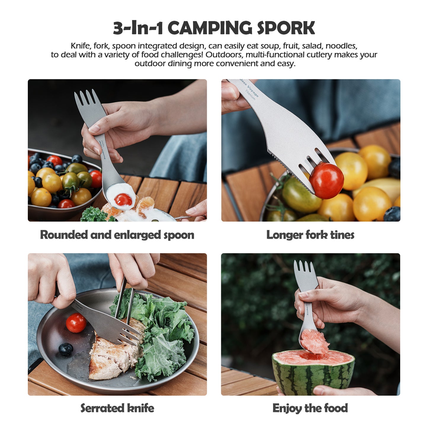 Boundless Voyage Titanium Spoon & Fork – Ultralight Spork-Style Camping Cutlery for Outdoor, Home & Kitchen Use