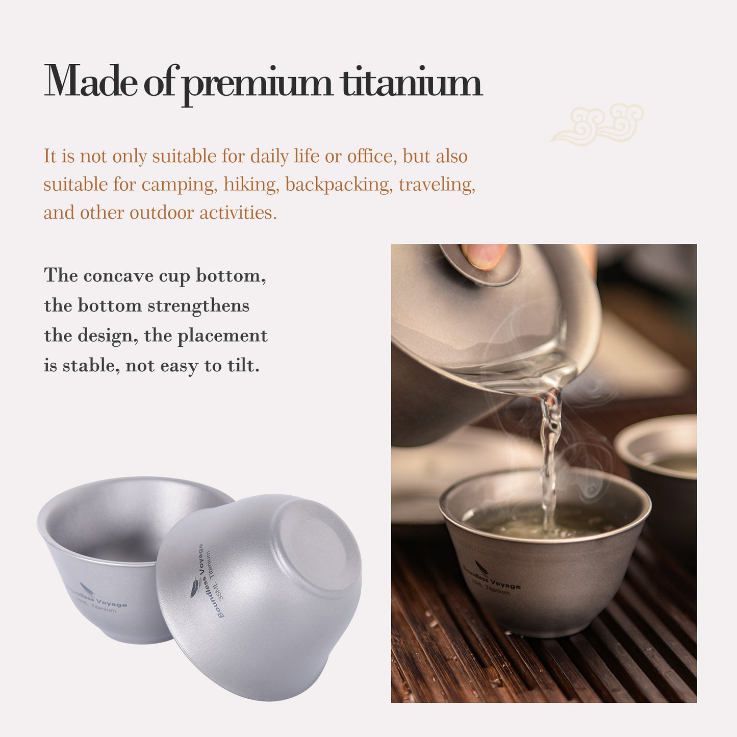 Boundless Voyage 35ml Titanium Double-Walled Tea Cup | 18g Ultralight Mini Tasting Mug | Anti-Scald Insulated Kung Fu Teacup for Camping