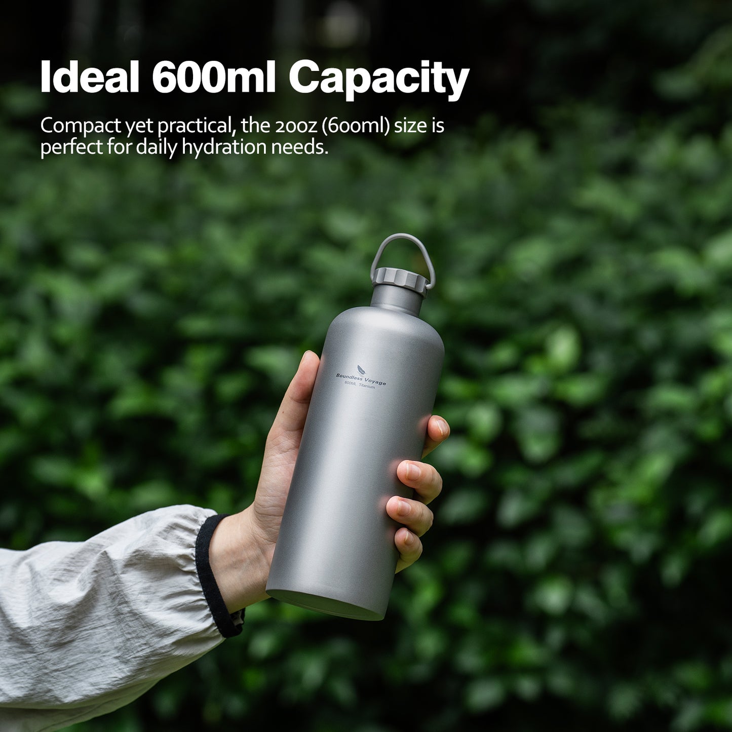 Boundless Voyage 600ml Titanium Bottle – Lightweight, Leak-Proof & Rust-Free for Camping, Hiking & Daily Hydration