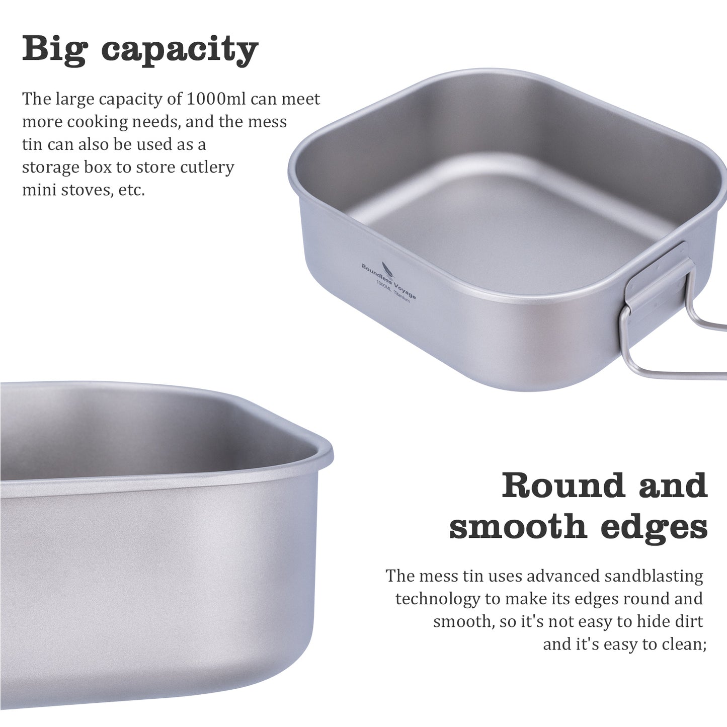 Boundless Voyage Outdoor Titanium Military Mess Tin with Lid & Folding Handle – 1000ml | Ultralight Camping Bushcraft Cookware, Lunch Box, Bowl & Pan