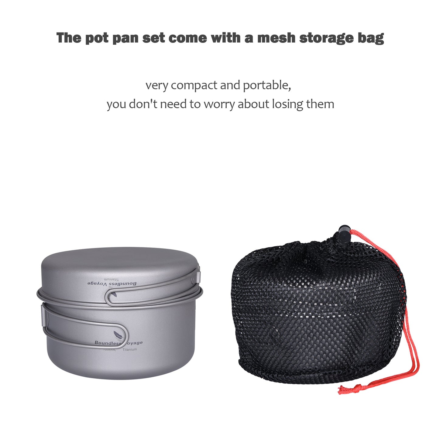 Boundless Voyage TA1 Titanium Pot & Pan Set 500ml + 1000ml with Lid – Ultralight Camping Cookware with Folding Handles for Hiking, Picnic & Outdoor Cooking