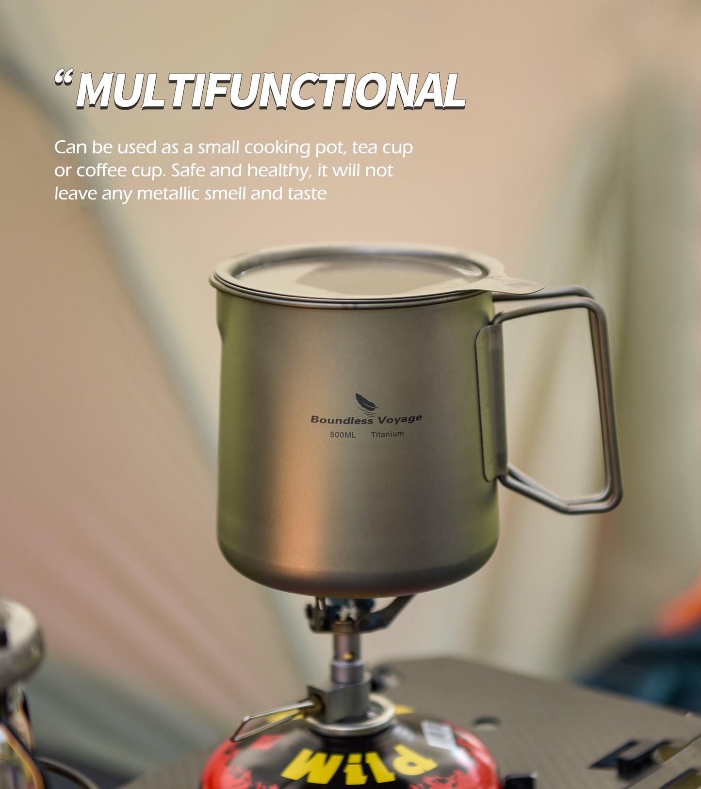 Boundless Voyage Titanium Pot, Camping Pot Titanium Cup Tianium Backpacking Pot with Partable Foldable Handles for Outdoor Camping Hiking Backpacking (500ml mugcup+small cups ×2)