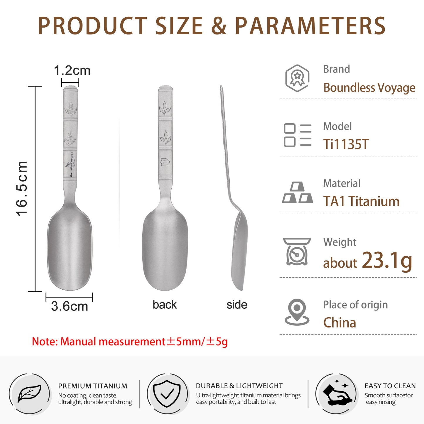 Boundless Voyage TA1 Titanium Spoon 2PCS– Ultralight Portable Camping Spoon for Hiking, Backpacking, Travel & Everyday Use