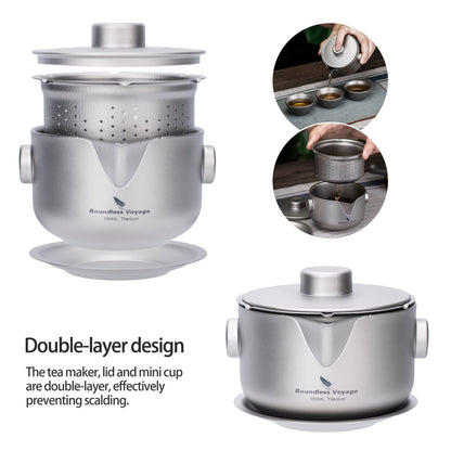 Boundless Voyage Titanium Double-Layer Tea Maker with Lid Filter Ultralight Teapot with Double-Walled Anti-scalding Coffee Cup Mug