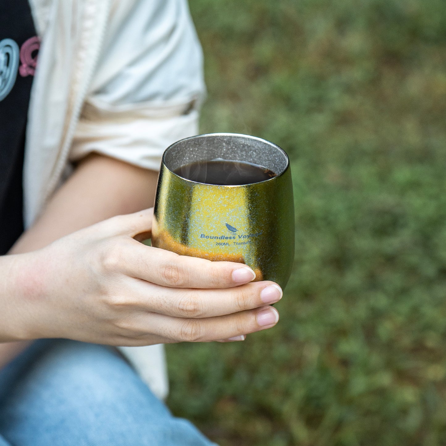 Boundless Voyage Titanium Double-Wall Cup – Ultralight TA1 Camping Coffee Mug for Travel, Hiking & Outdoor Use