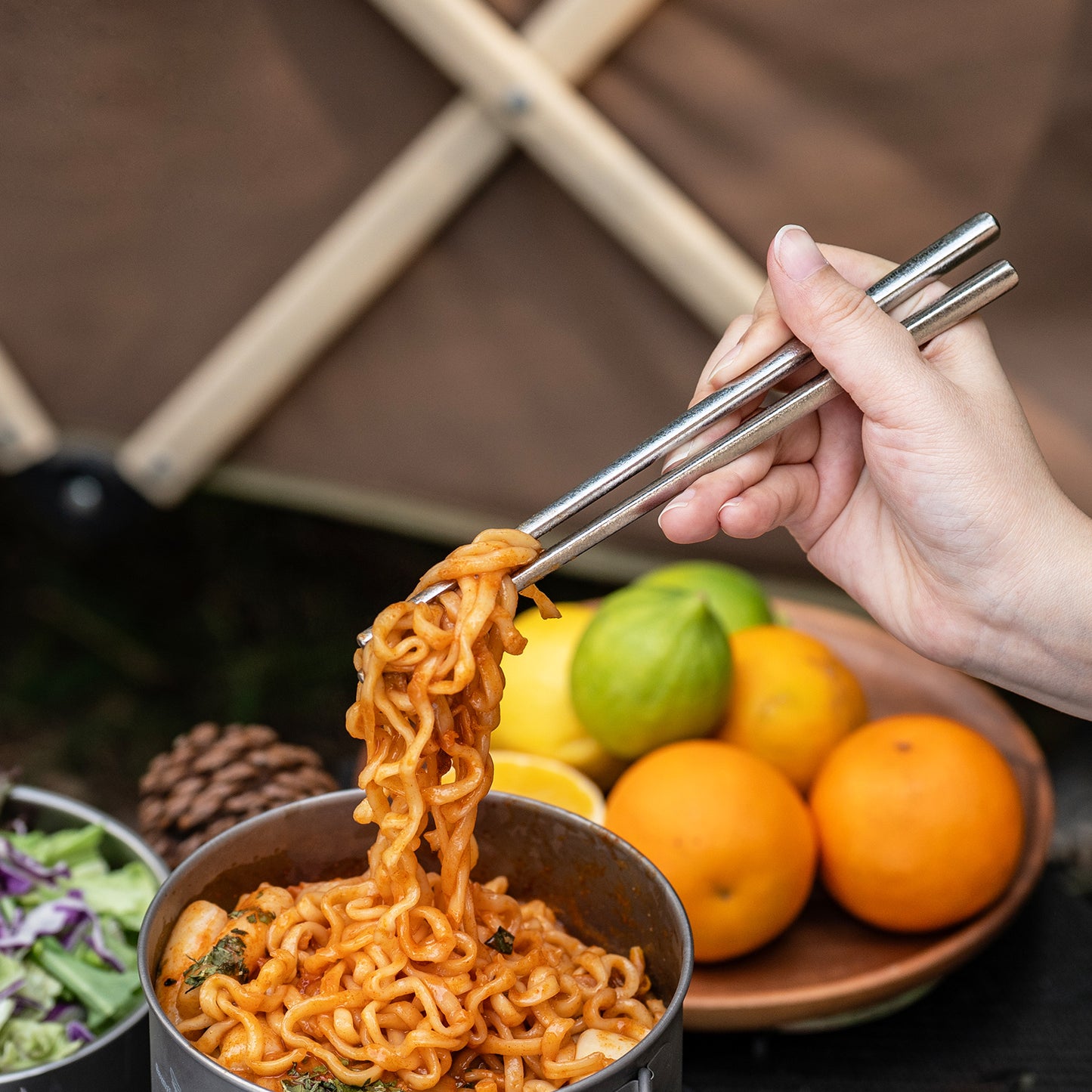 Boundless Voyage Titanium Chopsticks & 2-in-1 Spork Set Camping Cutlery Lightweight Travel Utensils Portable Outdoor Hiking Backpacking Faltware, Dishwasher Safe, No Coating with Storage Bag