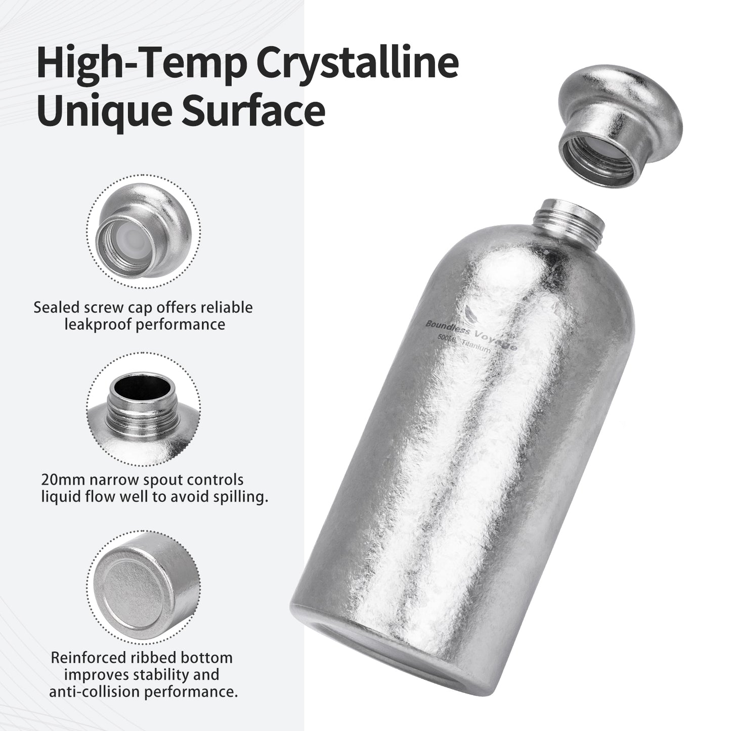 Boundless Voyage 500ml Titanium Hip Flask – Coating-Free Leakproof Liquor Bottle for Camping, Hiking & Travel