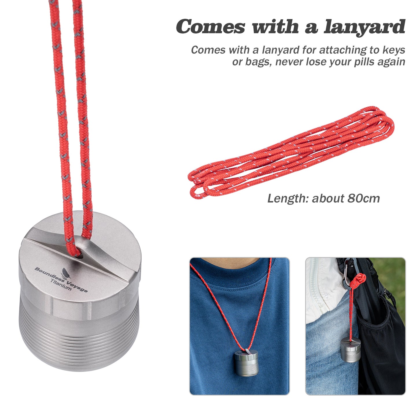 Boundless Voyage Titanium Pill Container – Waterproof Airtight Pill Box with Lanyard for Travel, EDC & Daily Use