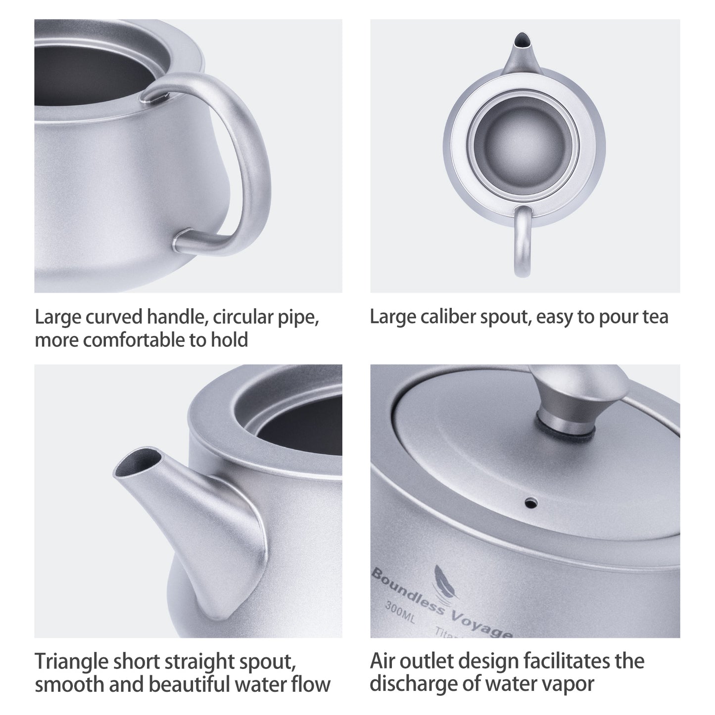 Boundless Voyage 300ml TA1 Titanium Mini Kettle – Ultralight Portable Coffee & Tea Pot for Camping, Hiking & Travel