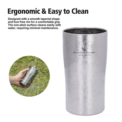 Boundless Voyage Titanium Double-Walled Beer Cup Ultralight Coffee Tea Juicy Cups for Home Outdoor Camping Picnic 300ml Crystallized Finish