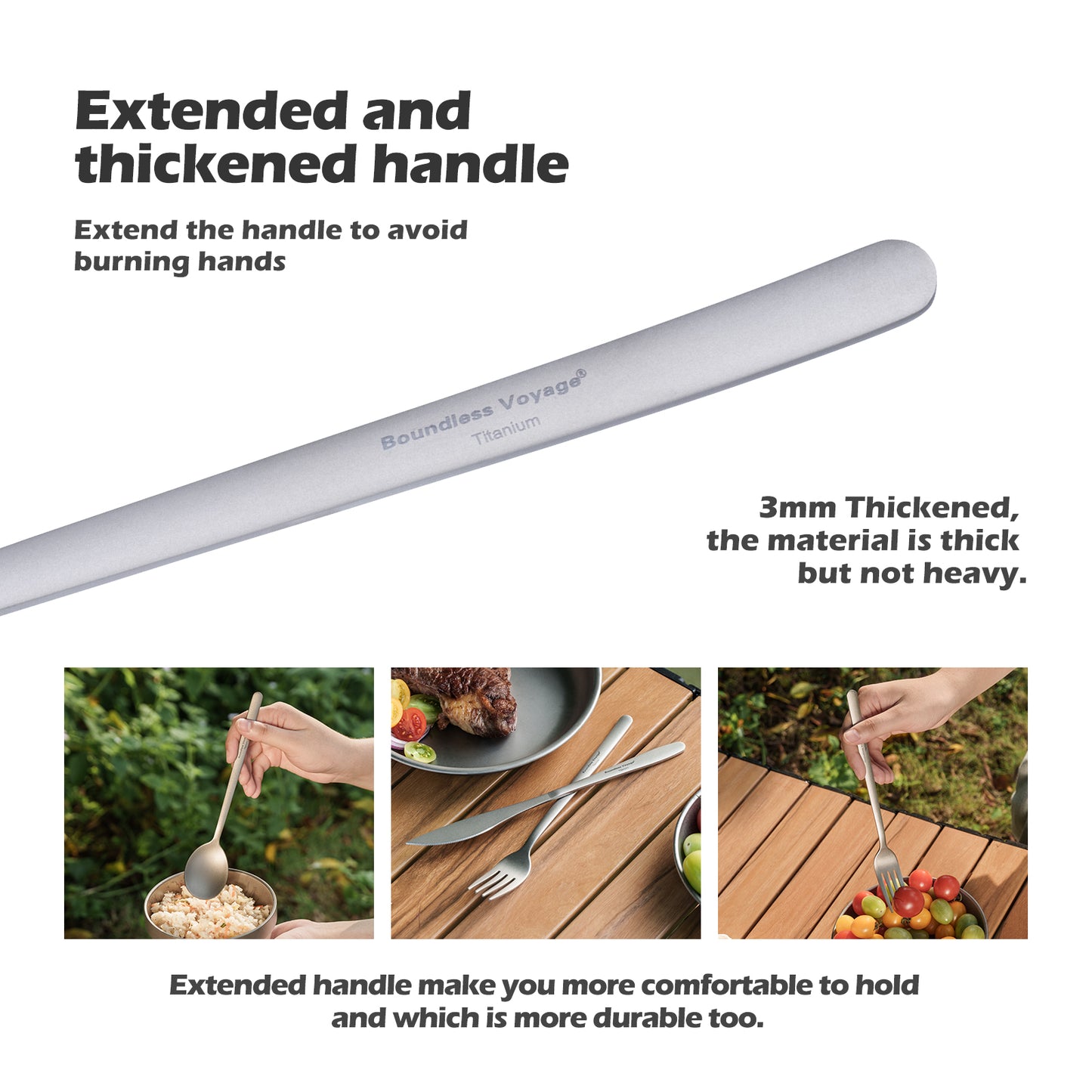 Boundless Voyage Titanium Camping Cutlery Set – Eco-Friendly Knife, Fork & Spoon | Durable Tableware for Home, Travel & Outdoor Use