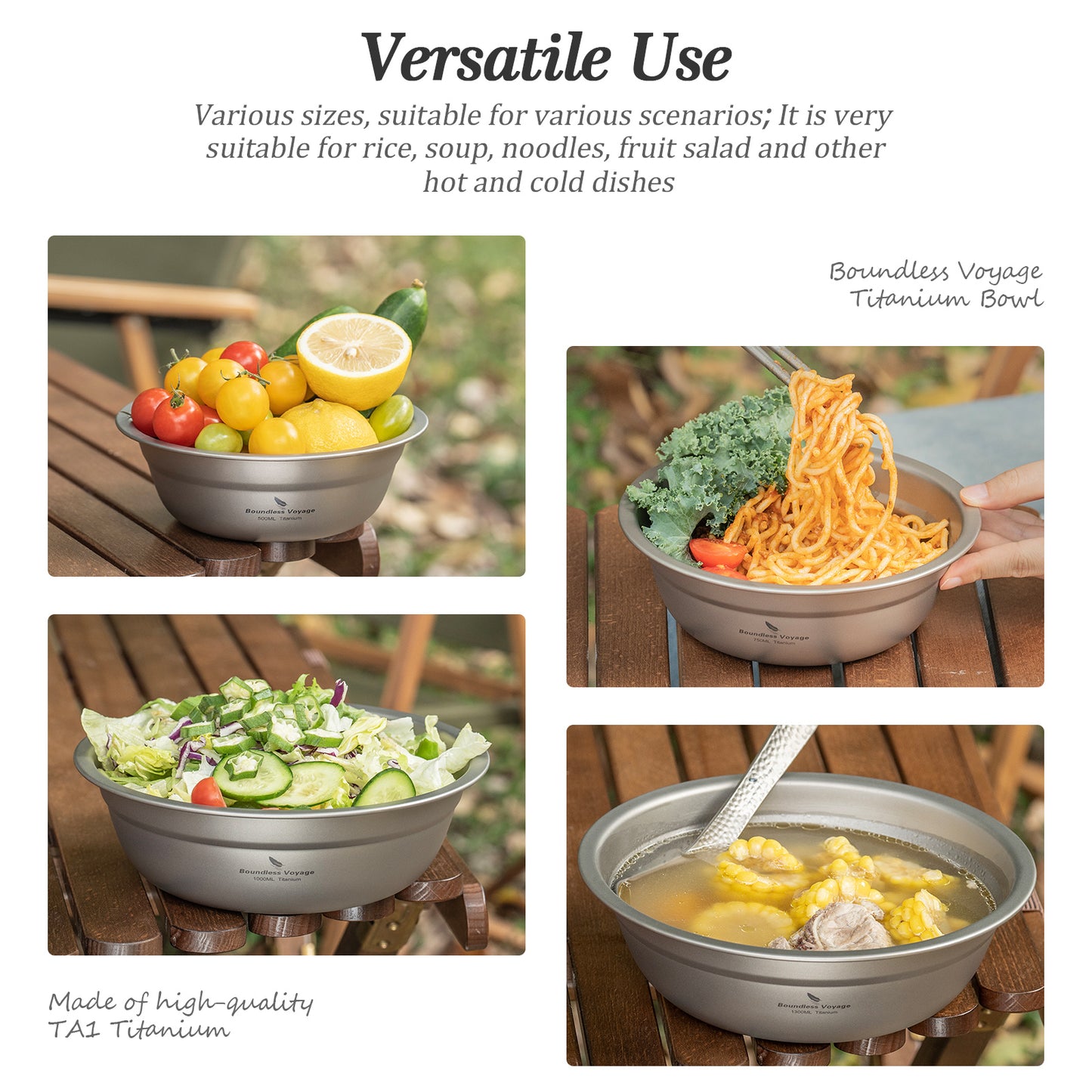 Boundless Voyage 500ml Titanium Bowl Rice Soup Salad Serving Bowl Ultralight Outdoor Camping Travel Durable Portable Tableware