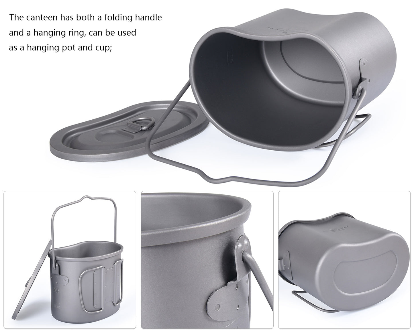 Boundless Voyage TA1 Titanium 2-in-1 Canteen Cup & Wood Stove Set – Ultralight Camping Pot with Folding Handle & Hanging Ring for Outdoor Cooking