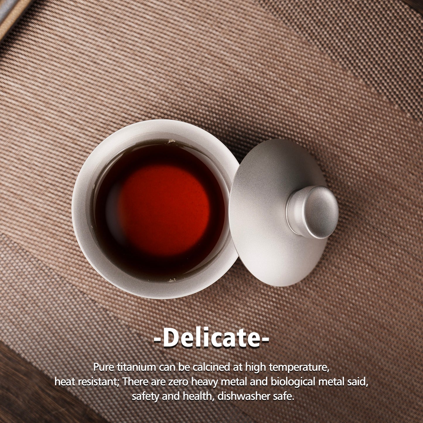 Boundless Voyage TA1 Titanium Tea Cup with Lid – Traditional Chinese Kung Fu Gaiwan, Double-Walled Anti-Scalding Lightweight Portable Tea Cup for Camping, Travel & Home