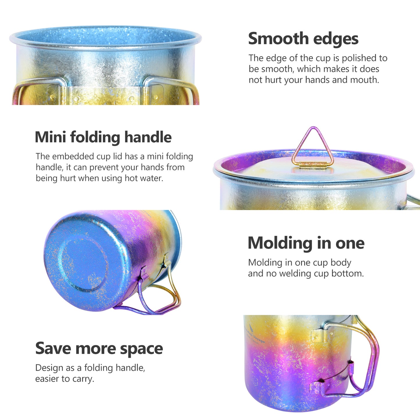 Boundless Voyage 450ml Titanium Colorful Camping Mug – Ultralight Foldable-Handle Cup for Water, Coffee & Tea Outdoors