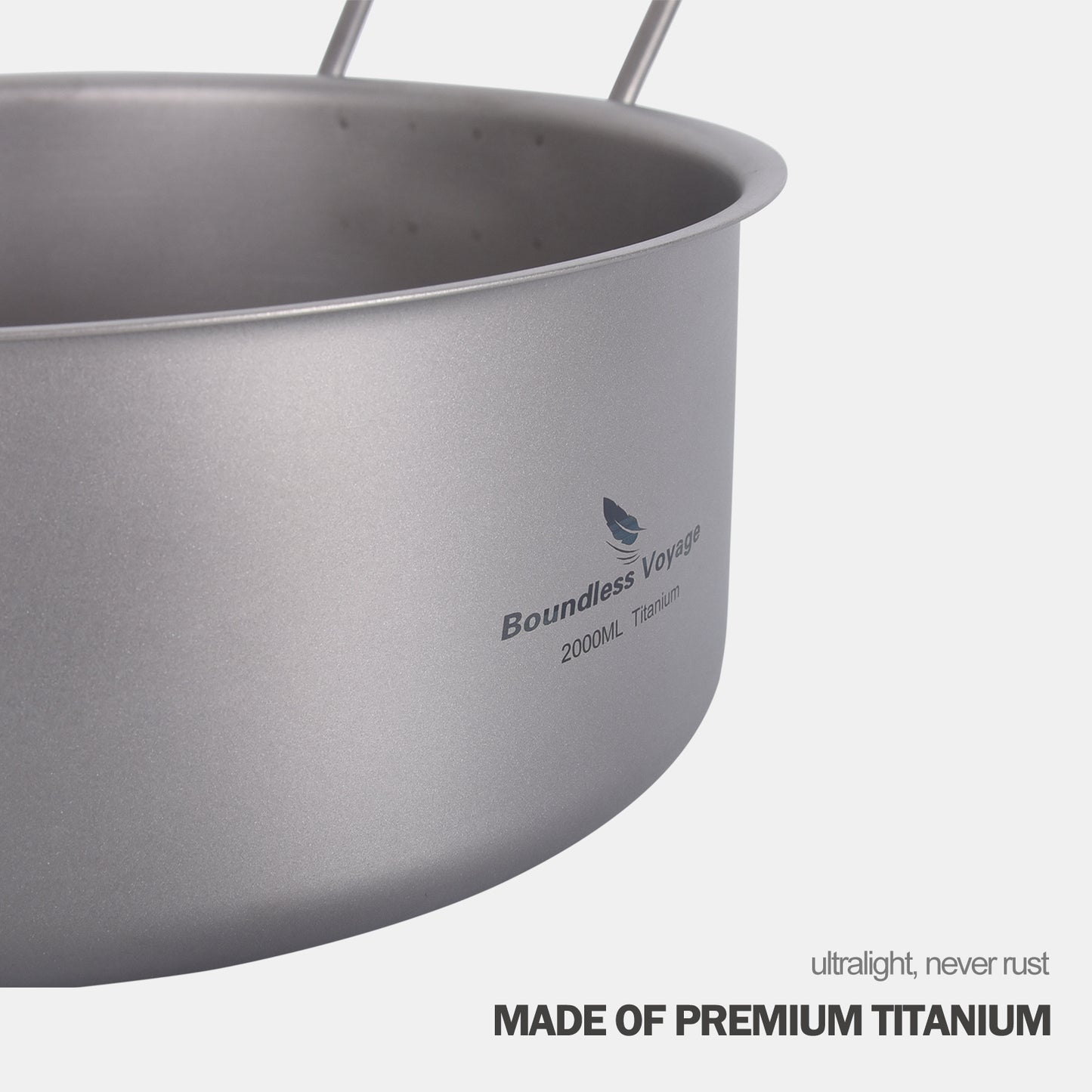 Boundless Voyage 2L TA1 Titanium Stock Pot with Lid – Ultralight Large-Capacity Camping Soup Pot with Folding Handle for Hiking & Outdoor Cooking