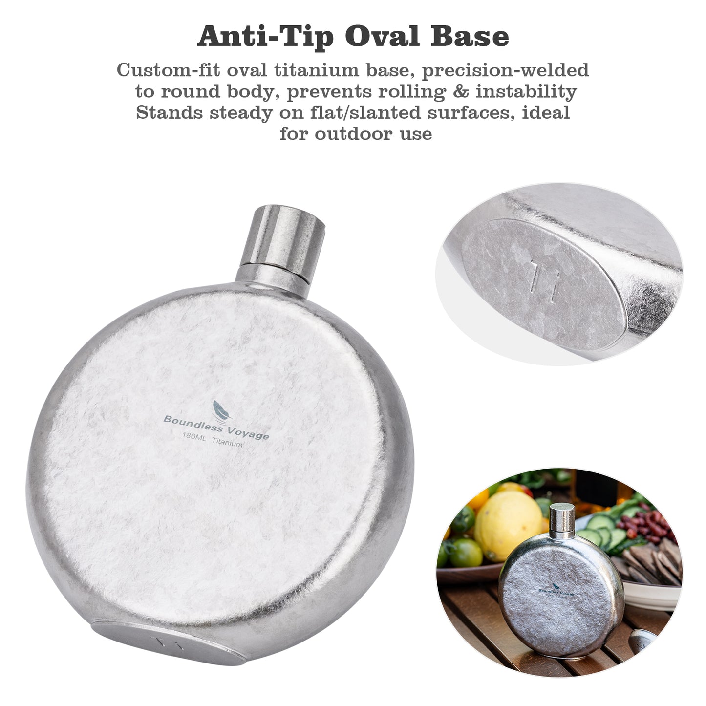 Boundless Voyage 180ml Crystallized Titanium Hip Flask | Luxury Ice-Texture Round Whiskey Bottle with Funnel | Ultralight & Non-Toxic Liquor Flagon for Gifting, EDC & Travel