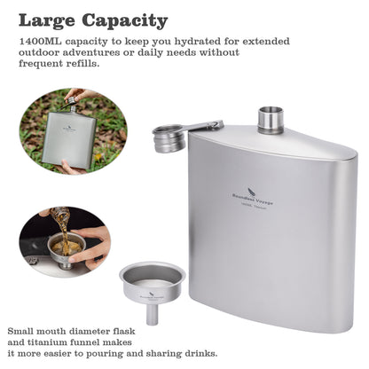 Boundless Voyage Titanium Flask Bottle 1400ML Big Capacity Sports Drinkware With TItanium Funnel  for Outdoor Camping Hiking