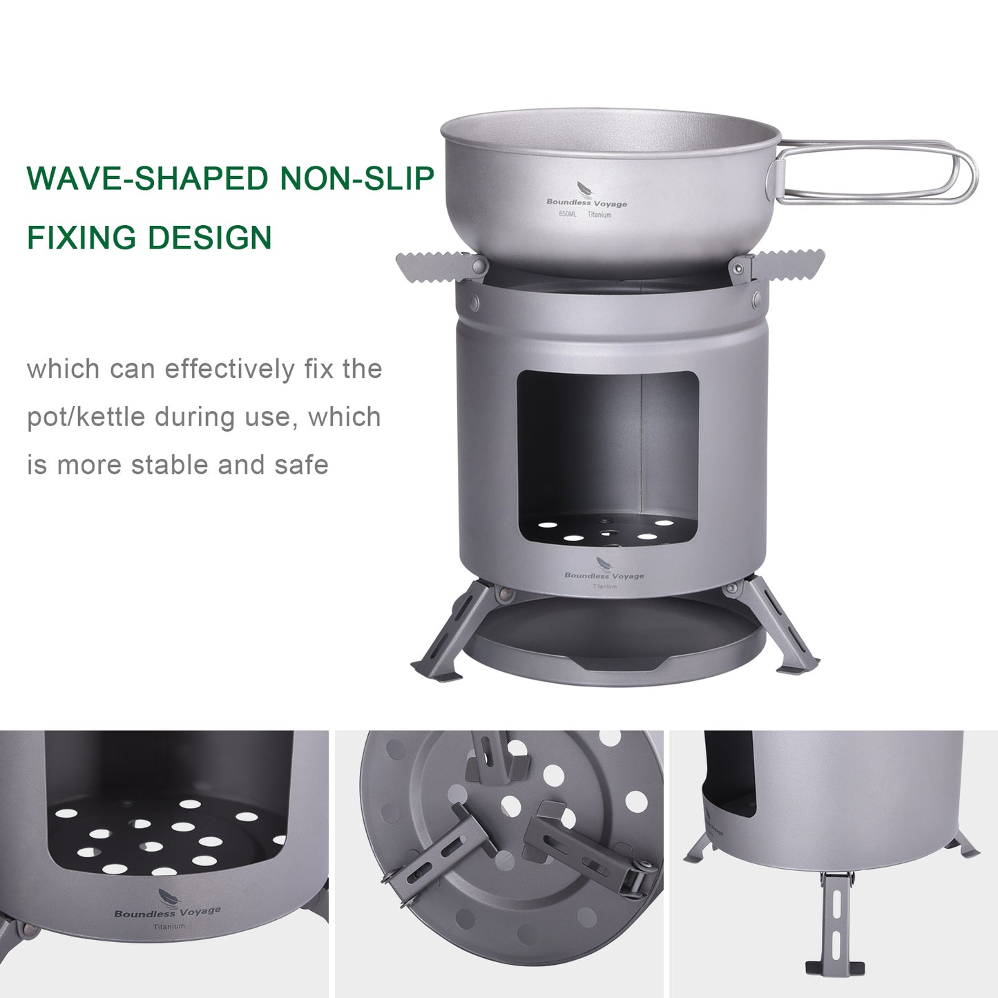 Boundless Voyage TA1 Titanium Wood Stove – Ultralight Folding Camping Stove with Pot Stand & Tripod for Outdoor Cooking & Backpacking