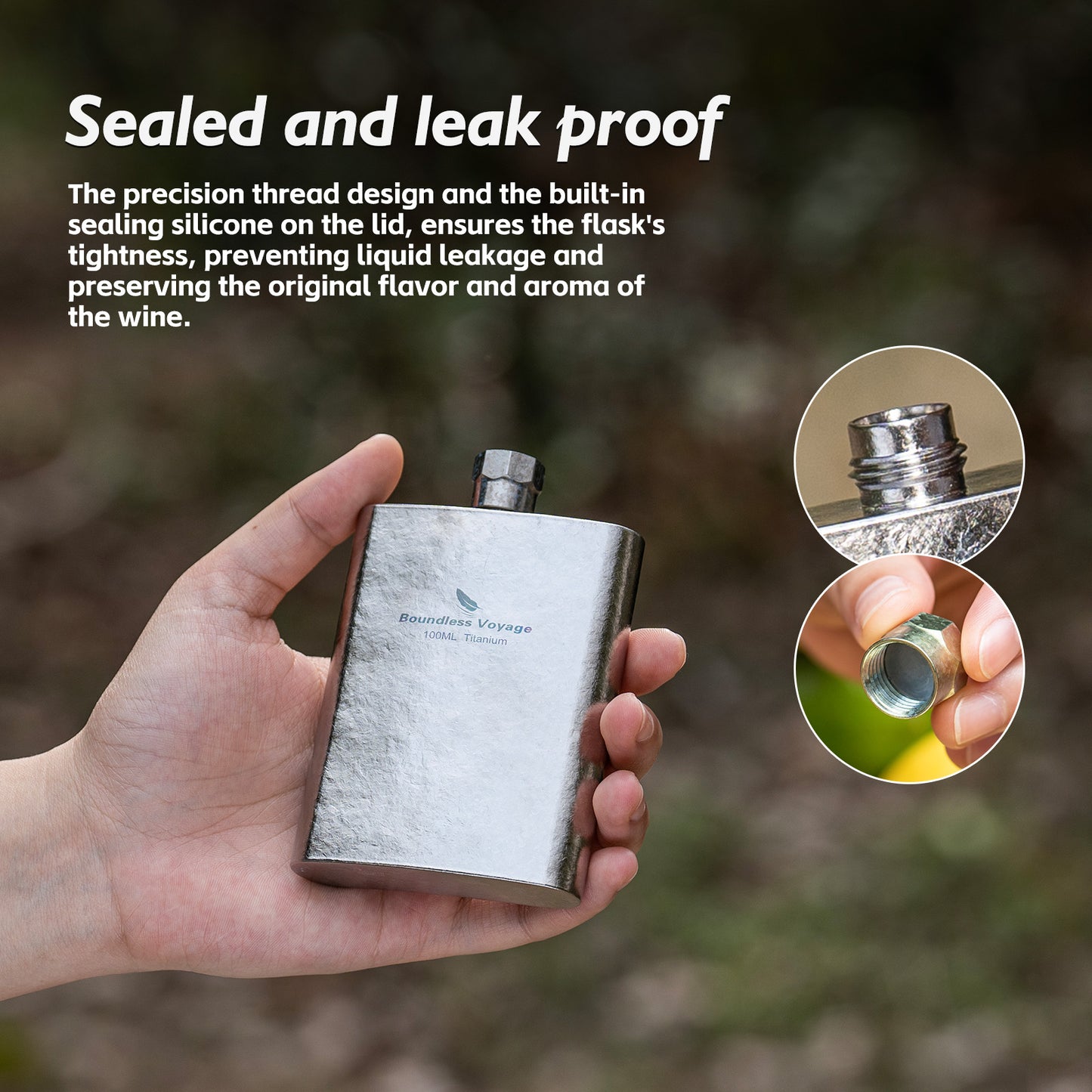 Boundless Voyage 100ml Titanium Flask – Ultralight Mini Ti Bottle for Whiskey, Wine, Water & Travel