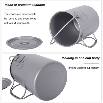 Boundless Voyage Titanium 900ml Camping Mug Pot – Ultralight Hanging Cup with Folding Handle for Hiking, Backpacking, Outdoor Cooking
