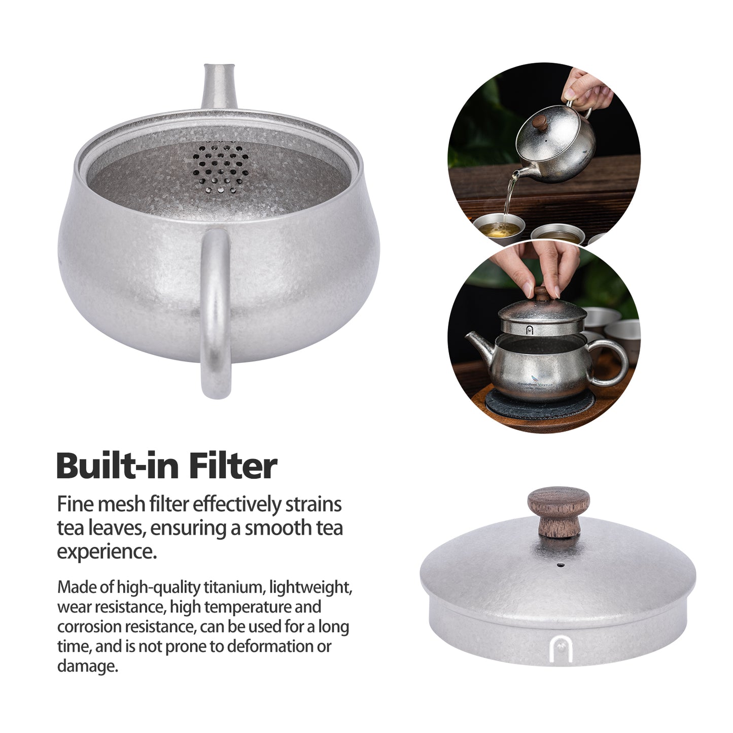 260ml Titanium Teapot with Filter Durable Chinese Kung Fu Tea Set for Adults Lightweight Travel Portable Tea Pot with Wide Spout for Loose Leaf