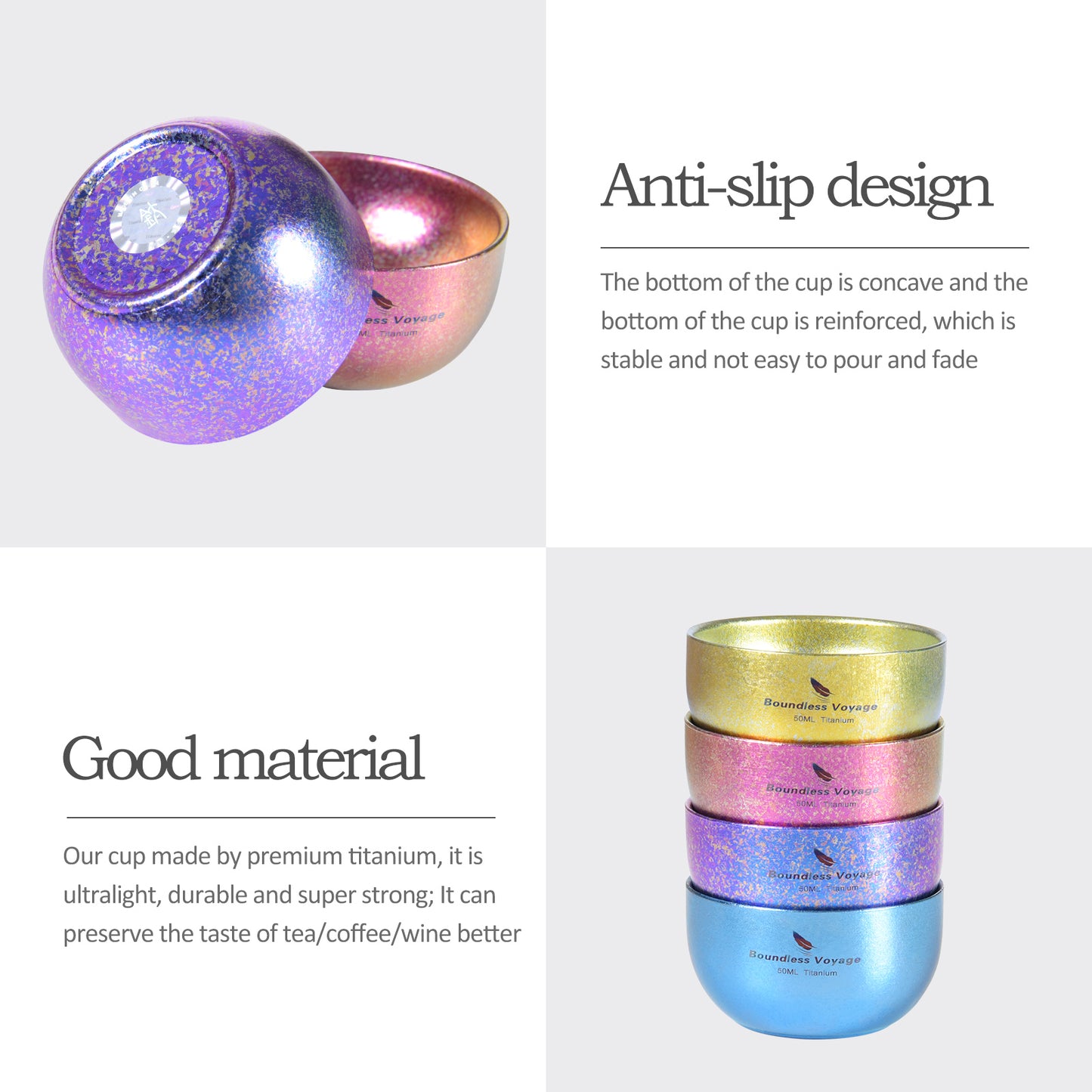 Boundless Voyage Titanium Double Layer Golden Cup Anti-scalding Colorful Teacup Wide Mouth Wine Tea Mug Drinkware