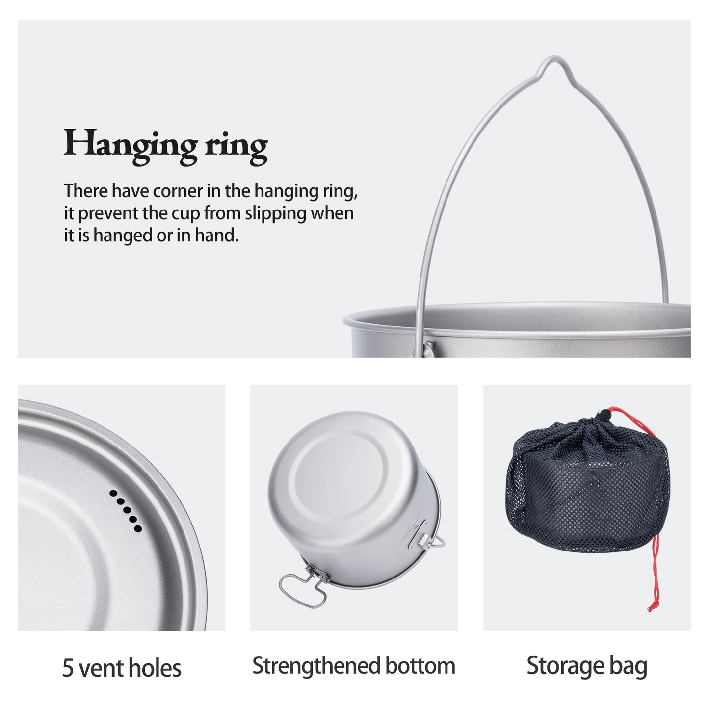 Boundless Voyage 2900ml TA1 Titanium Hanging Pot – Ultralight Large-Capacity Cooking Pot for Camping, Backpacking & Outdoor Bushcraft