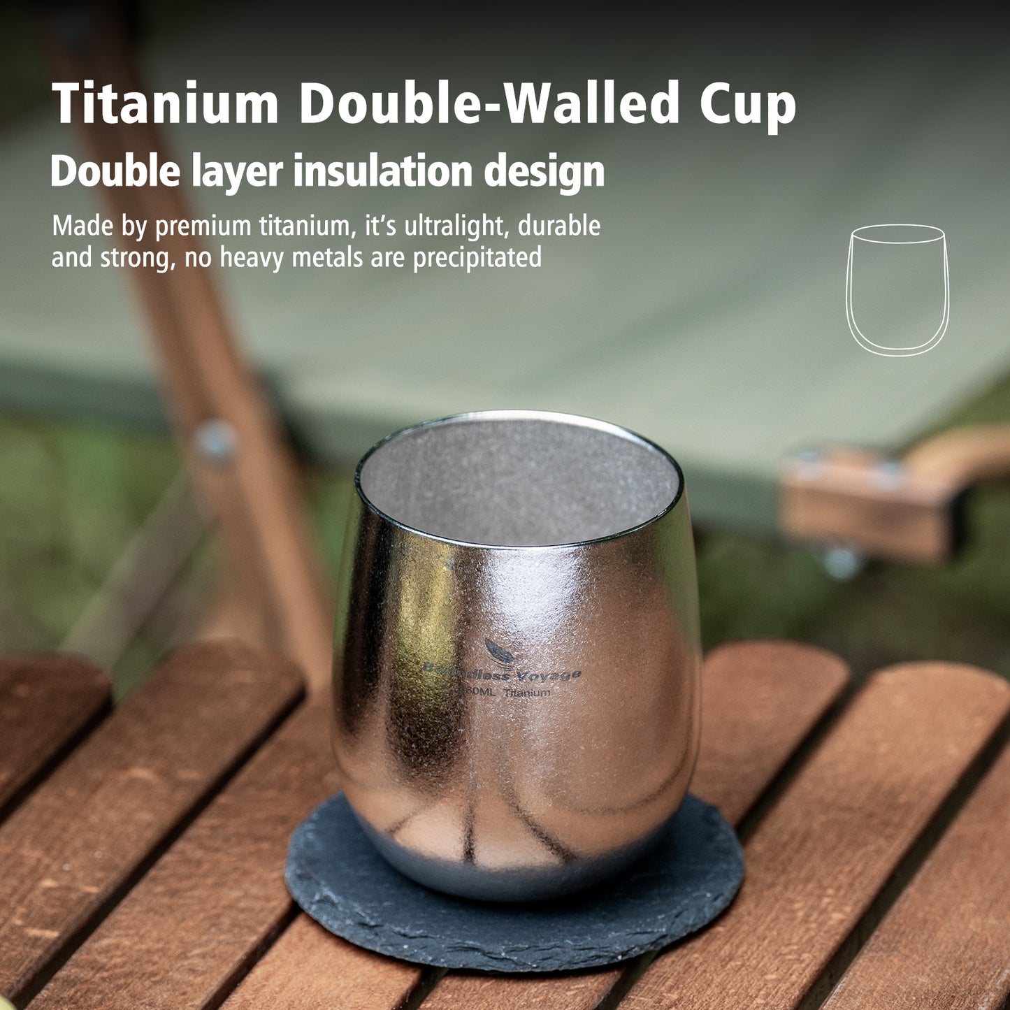 Boundless Voyage Titanium Double-Wall Cup – Ultralight TA1 Camping Coffee Mug for Travel, Hiking & Outdoor Use