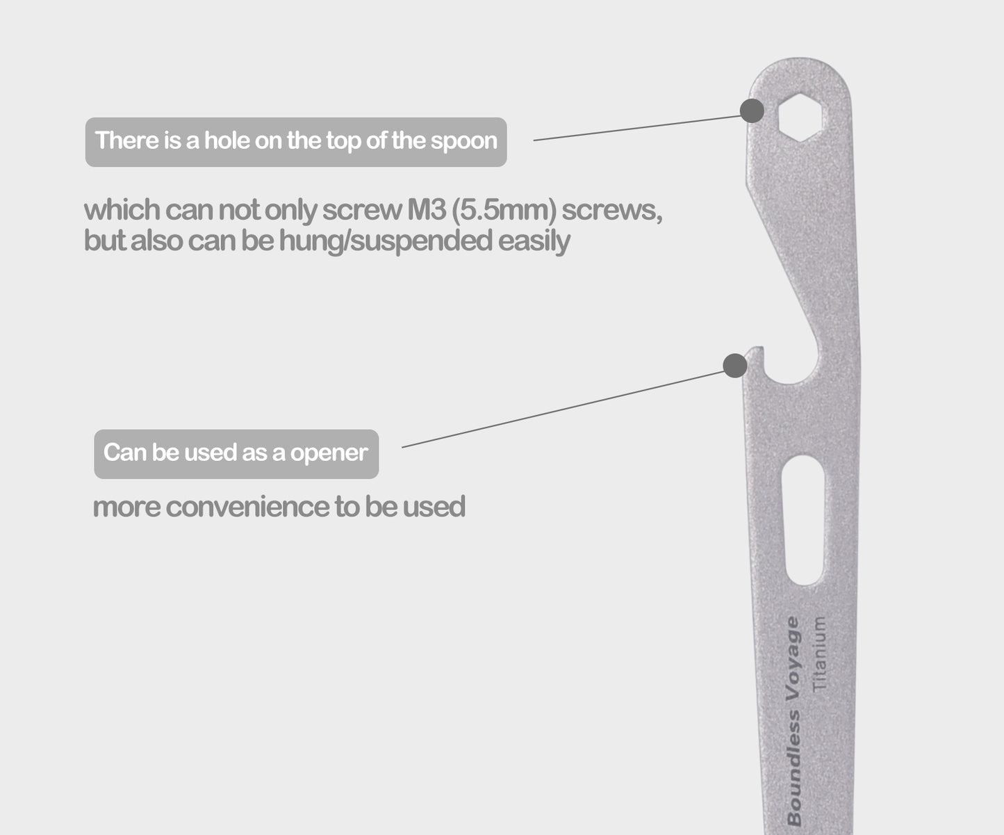 Boundless Voyage  Titanium Spoon with Bottle Opener – Ultralight Camping Cutlery & Portable Outdoor Tableware