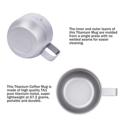 iBasingo 200ml Titanium Double Wall Mug Metal Coffee Tea Cup Mini Espresso Cup Outdoor Camping Travel Ultralight Durable Portable Drinkware