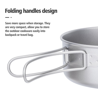 Boundless Voyage Titanium Pot Pan Set with Collapsible Folding Handle Ultralight Tableware Outdoor Dinnerware Set 3pcs