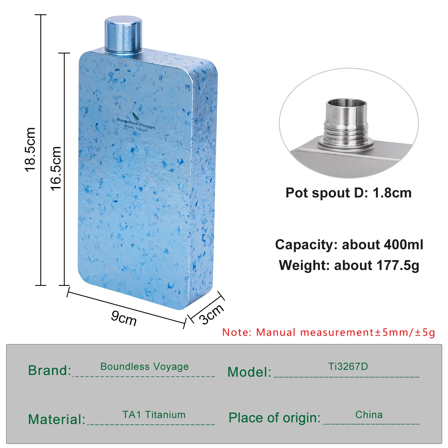 Boundless Voyage 400ml Titanium Flask with Funnel – Lightweight Leakproof Hip Flask for Camping, Travel & Everyday Carry