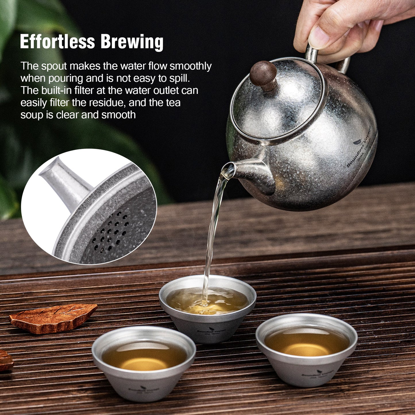 Boundless Voyage Titanium Kungfu Teapot with Lid and Handle Camping Coffee & Tea Pot for Outdoor Backpacking Hiking Teapot 380ml