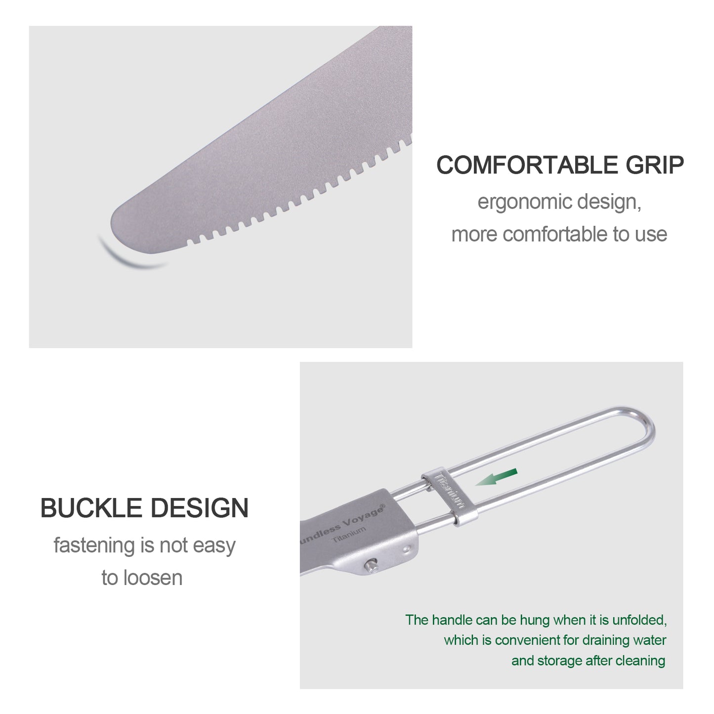 Boundless Voyage Titanium Folding Cutlery Set (Spoon + Fork + Knife) – Ultralight, Compact & Durable Tableware for Camping, Hiking & Everyday Use