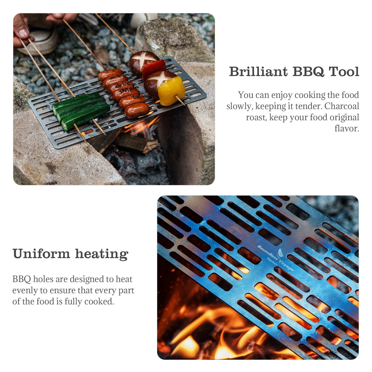 Boundless Voyage Titanium BBQ Grill Plate – Ultralight Charcoal Grill Grate for Camping, Hiking & Outdoor Cooking