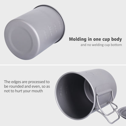Titanium 750ml Hanging Cup Mug with Folding Handle Outdoor Camping Hiking Picnic Cooking Pot Ultralight Portable