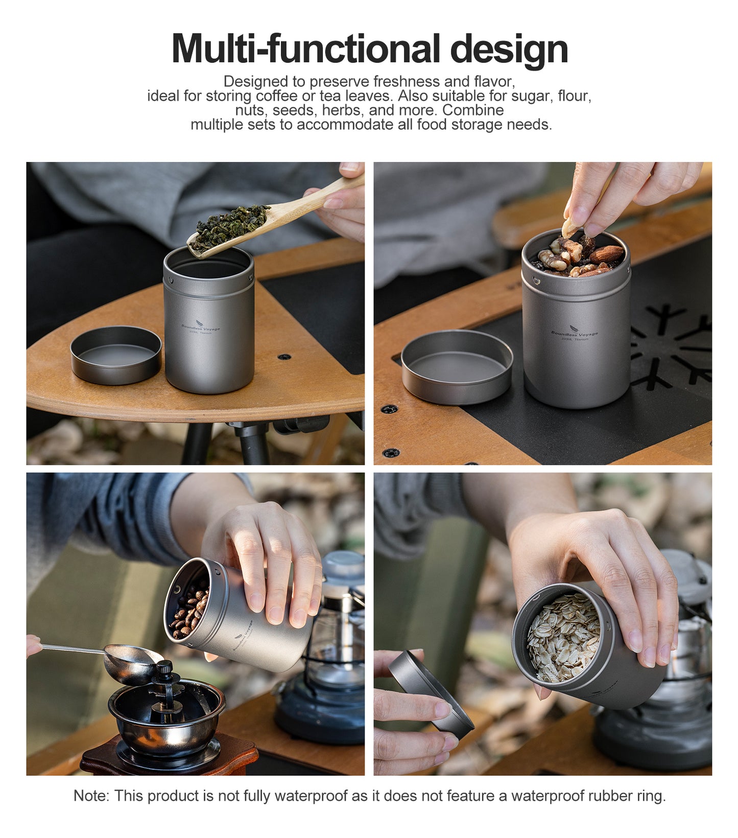 Boundless Voyage Titanium Tea Caddy Tea Canister Ultralight Portable & Small Round Kitchen Food Storage Container for Loose Tea, Coffee, Spices, Beans, Sugar