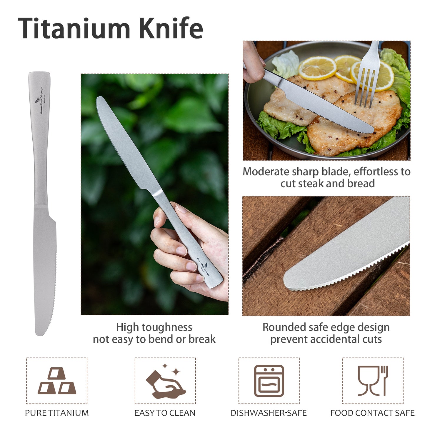 Boundless Voyage Titanium Cutlery Set – Ultralight Camping Knife, Fork & Spoon Tableware for Travel & Everyday Use