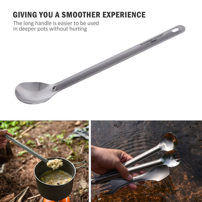 Boundless Voyage Titanium Long Handle Spoon Spork with Hook Outdoor Camping Ultralight  Straight Handle Polished Cutlery Tableware