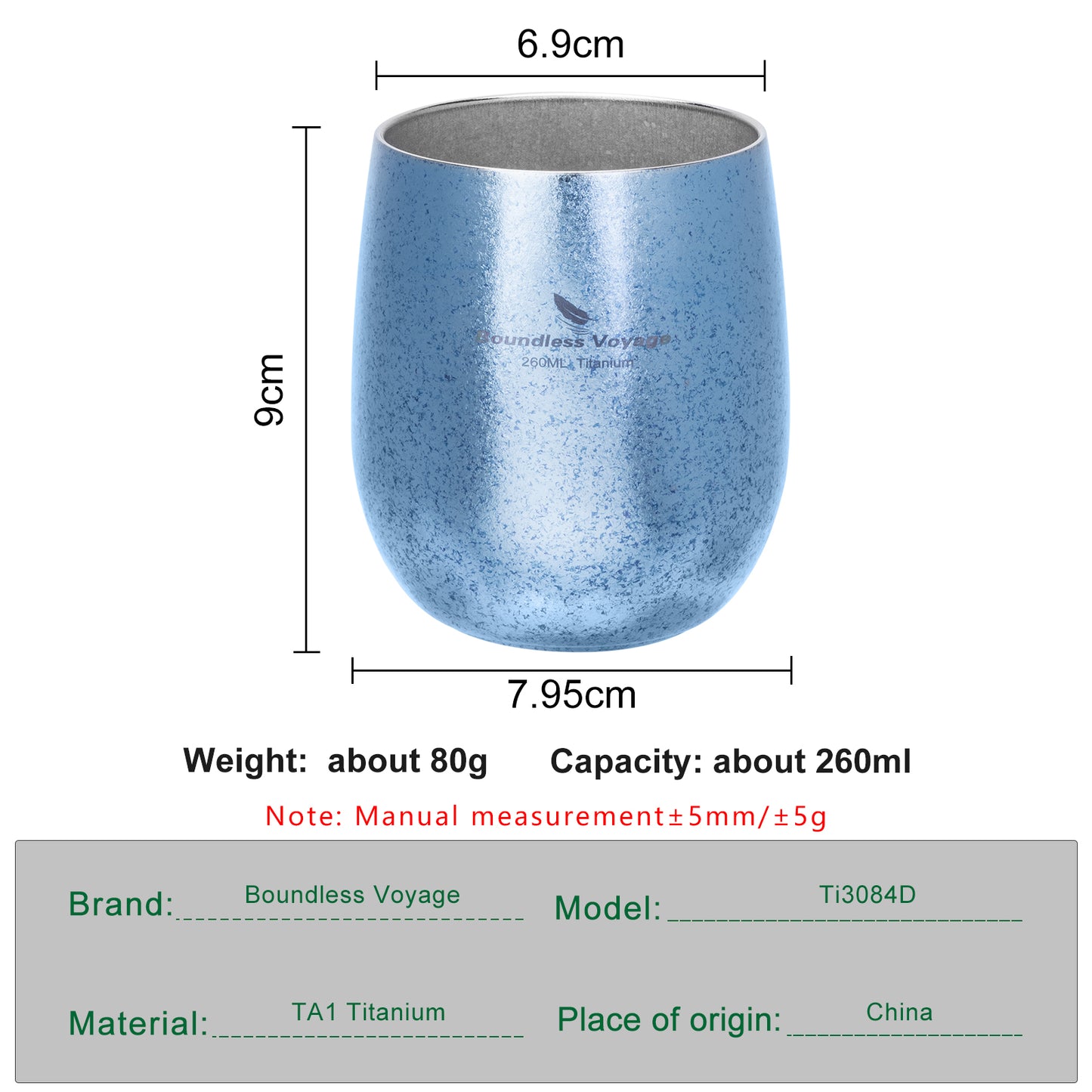 Boundless Voyage Titanium Double-Wall Cup – Ultralight TA1 Camping Coffee Mug for Travel, Hiking & Outdoor Use