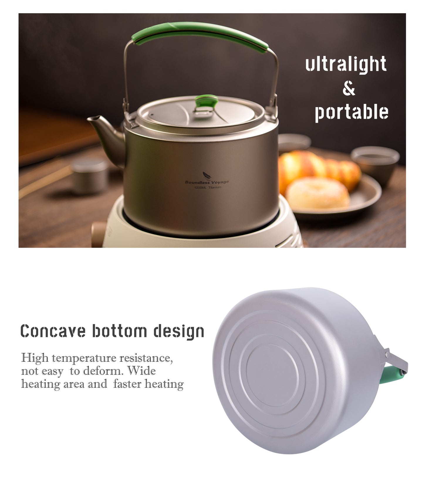 Boundless Voyage 800ml Ultralight Titanium Kettle | Portable Camping Tea Pot with Folding Handle | Durable BPA-Free Outdoor Coffee & Water Boiler