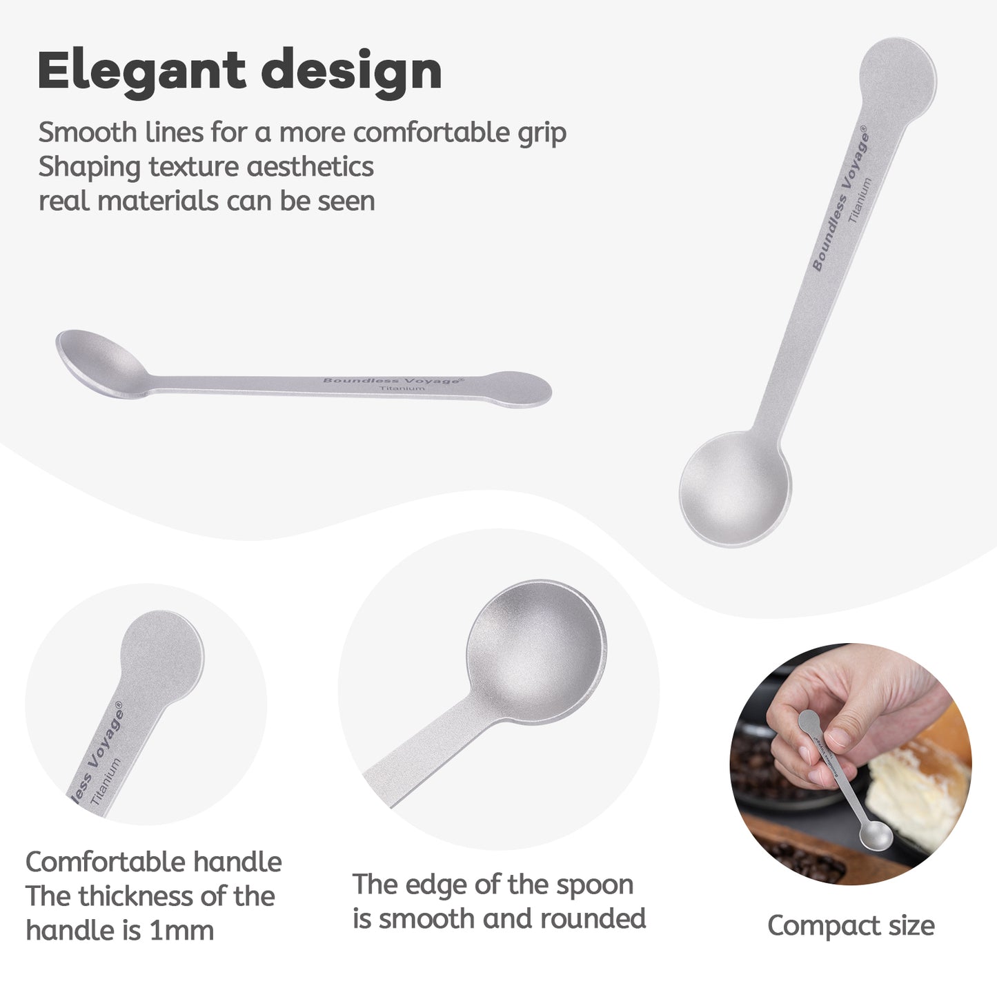 Boundless Voyage TA1 Titanium Mini Coffee Spoon – Ultralight Small Spoon for Dessert, Tea, Sugar & Jam | Perfect for Parties & Travel
