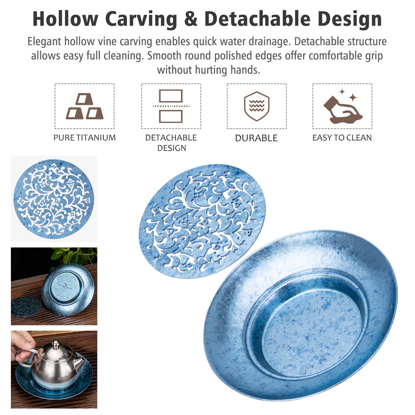 Boundless Voyage Titanium Tea Tray – Detachable Gongfu Tea Drain Tray with Water Storage for Home, Office & Travel