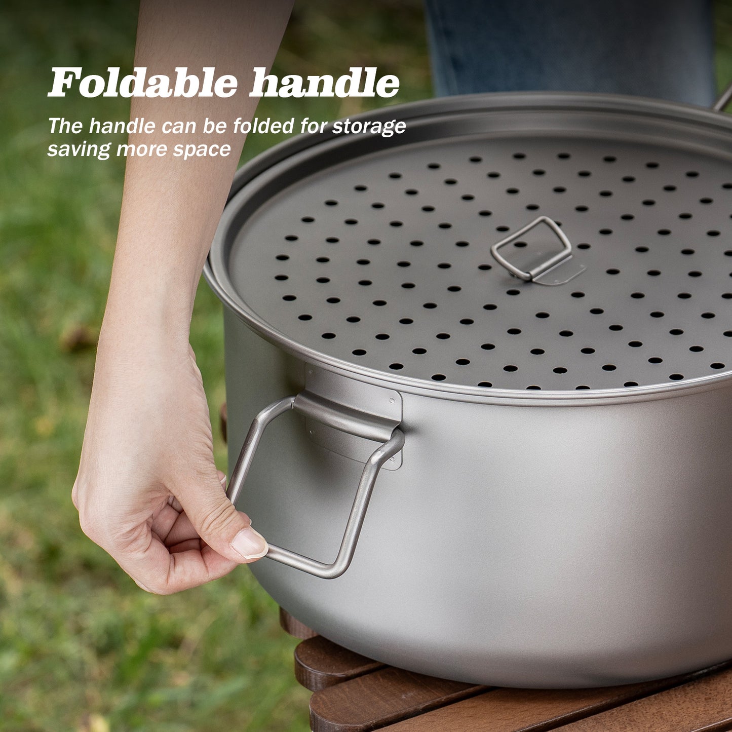 Boundless Voyage Titanium Steamer Soup Pot Outdoor Camping Cookware Lightweight Picnic Hiking Hanging Pot Portable Travel Household Kitchenware Cooking Kit