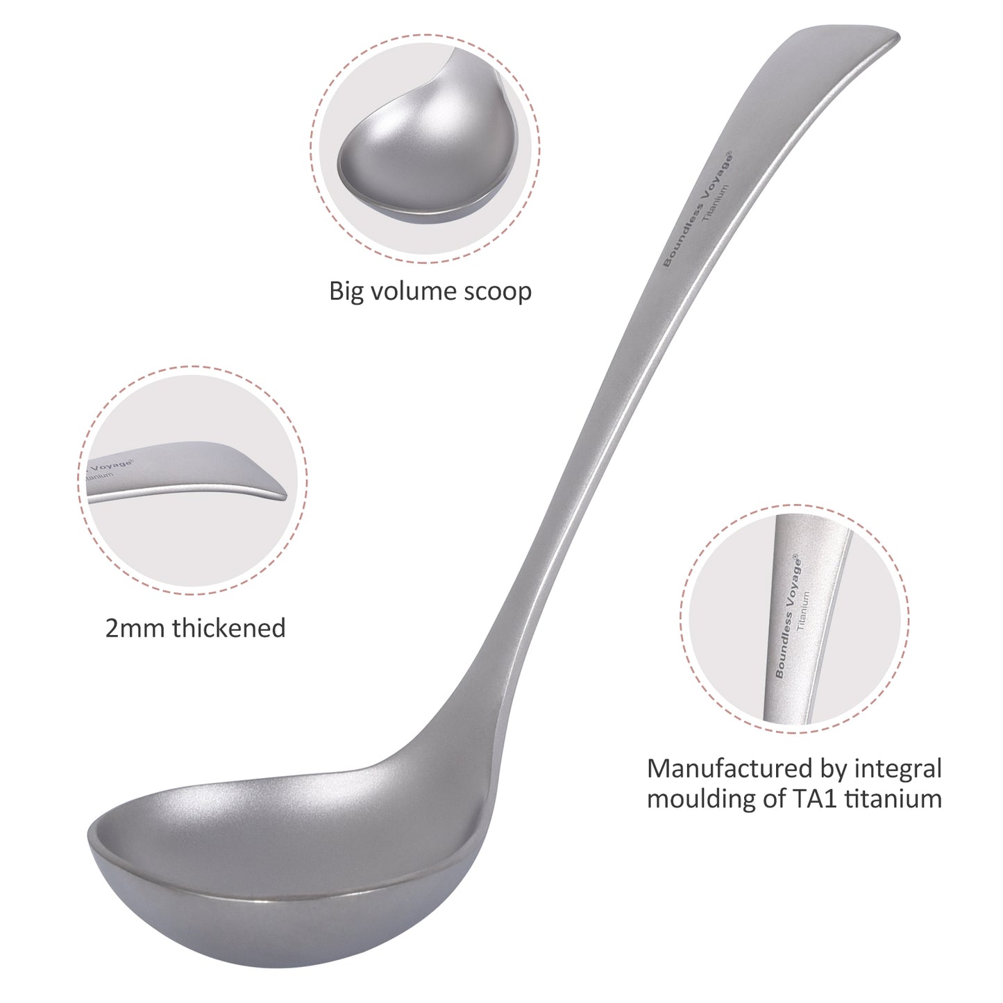 Boundless Voyage Titanium Soup Spoon – Long Handle Deep Bowl Ladle for Soup, Stew, Sauce & Cooking