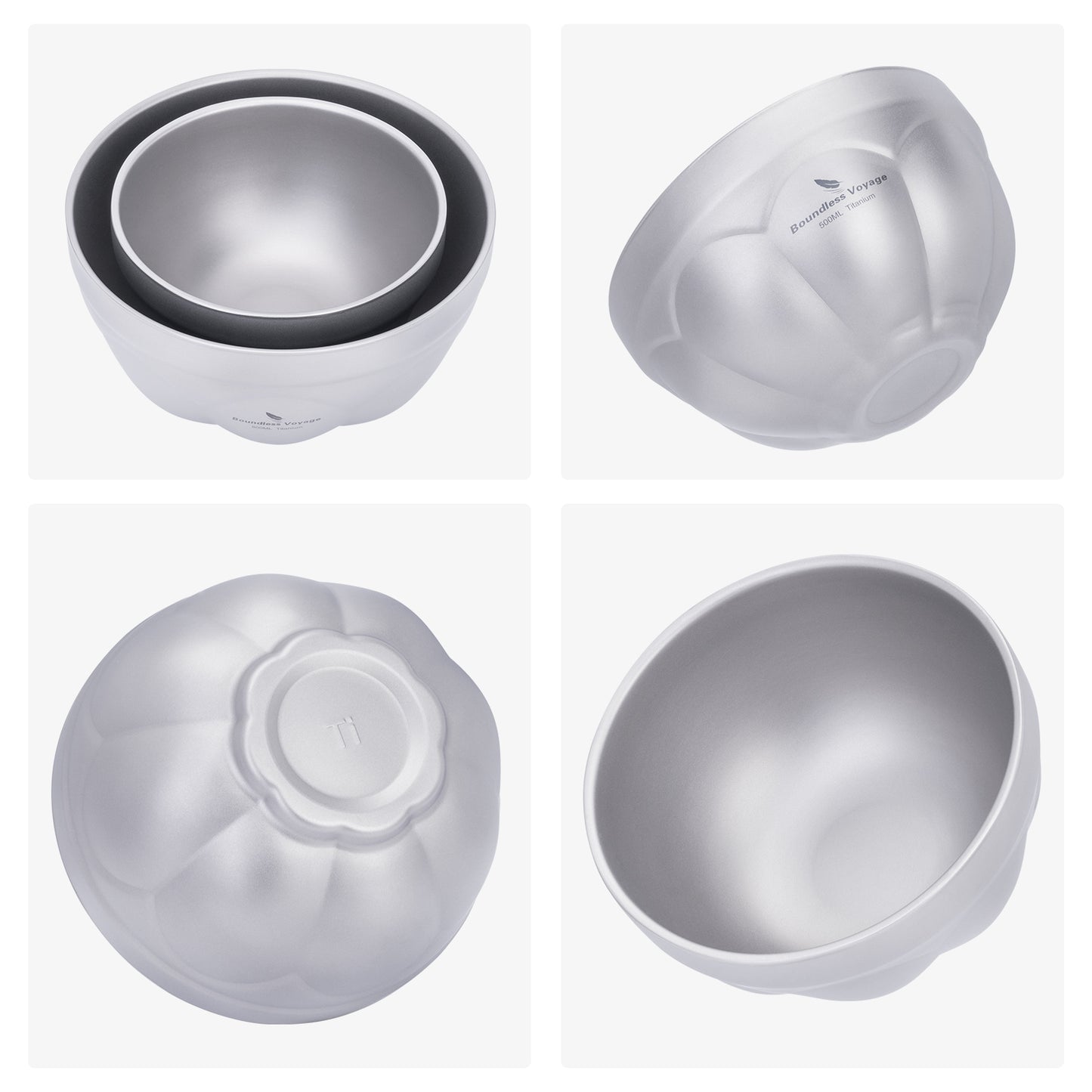 Boundless Voyage 500ml Titanium Double Walled Bowl Rice Soup Oatmeal Yogurt Serving Bowl Ultralight Outdoor Camping Travel Durable Portable Tableware