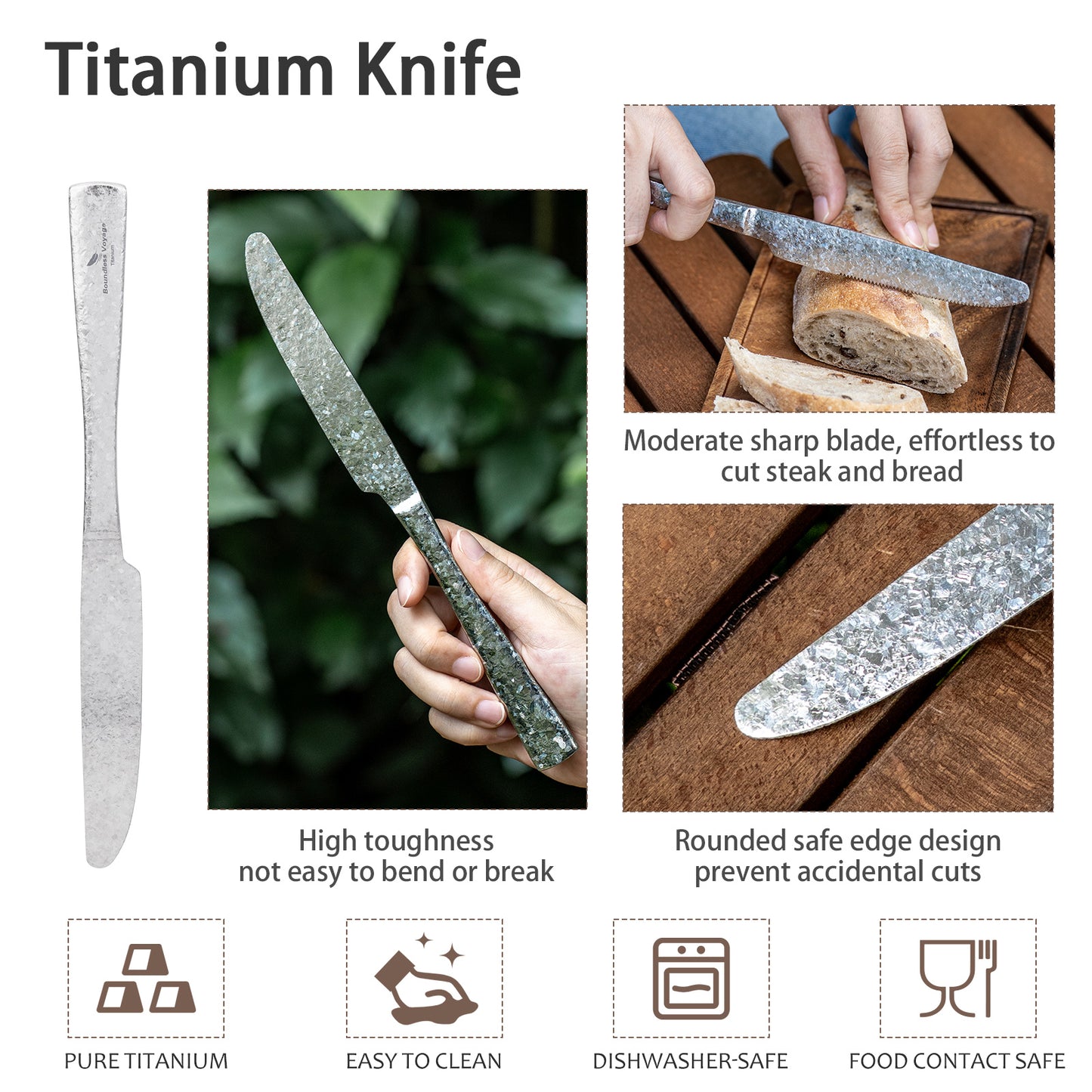 Boundless Voyage Titanium Cutlery Set – Ultralight Camping Knife, Fork & Spoon Tableware for Travel & Everyday Use