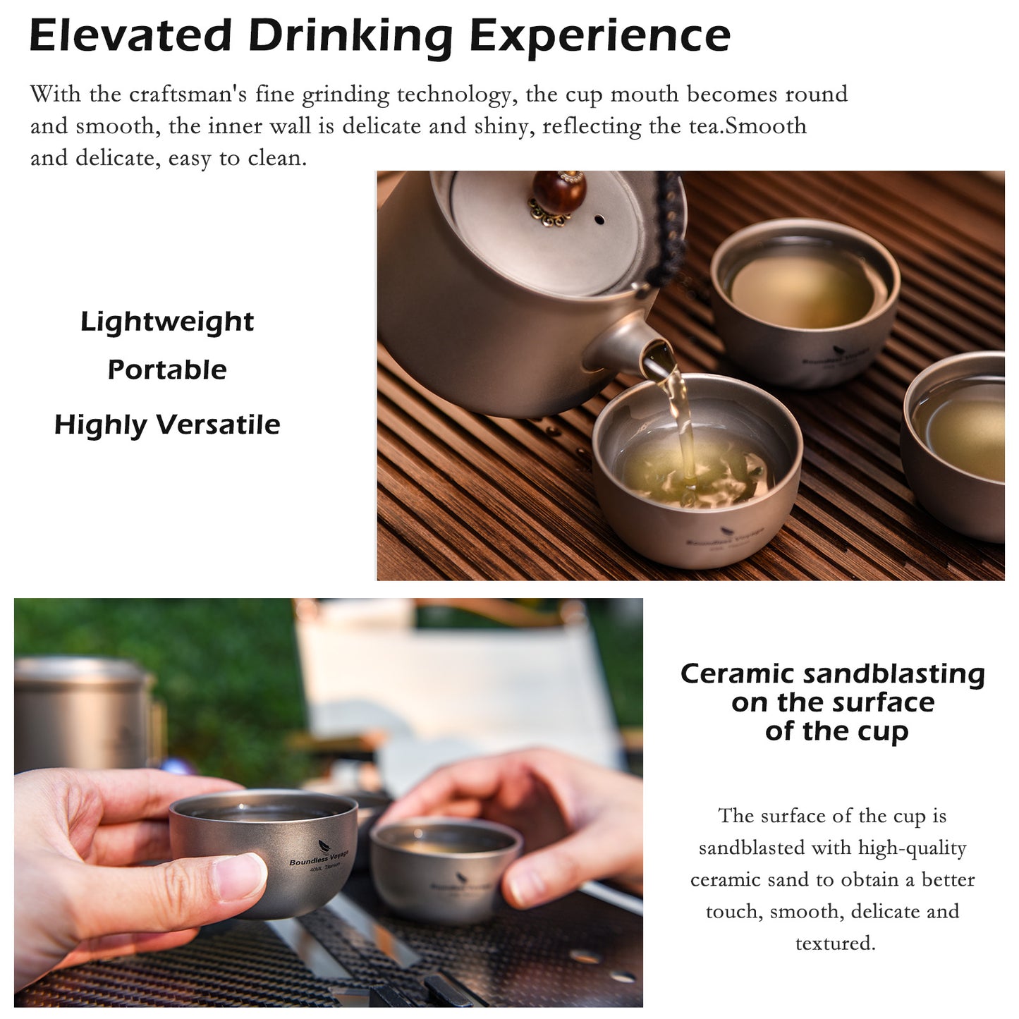 Boundless Voyage 40ml Titanium Double-Walled Sake Cup | 18g Ultralight Mini Tea & Coffee Mug | Anti-Scald Insulated Tasting Cup for Camping